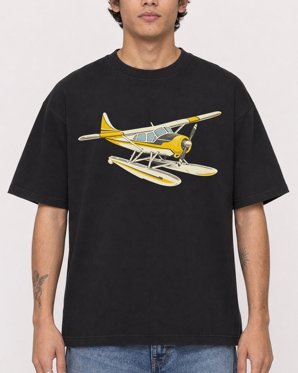 Mockup Boxy Heavyweight Tee Black male close-up 06
