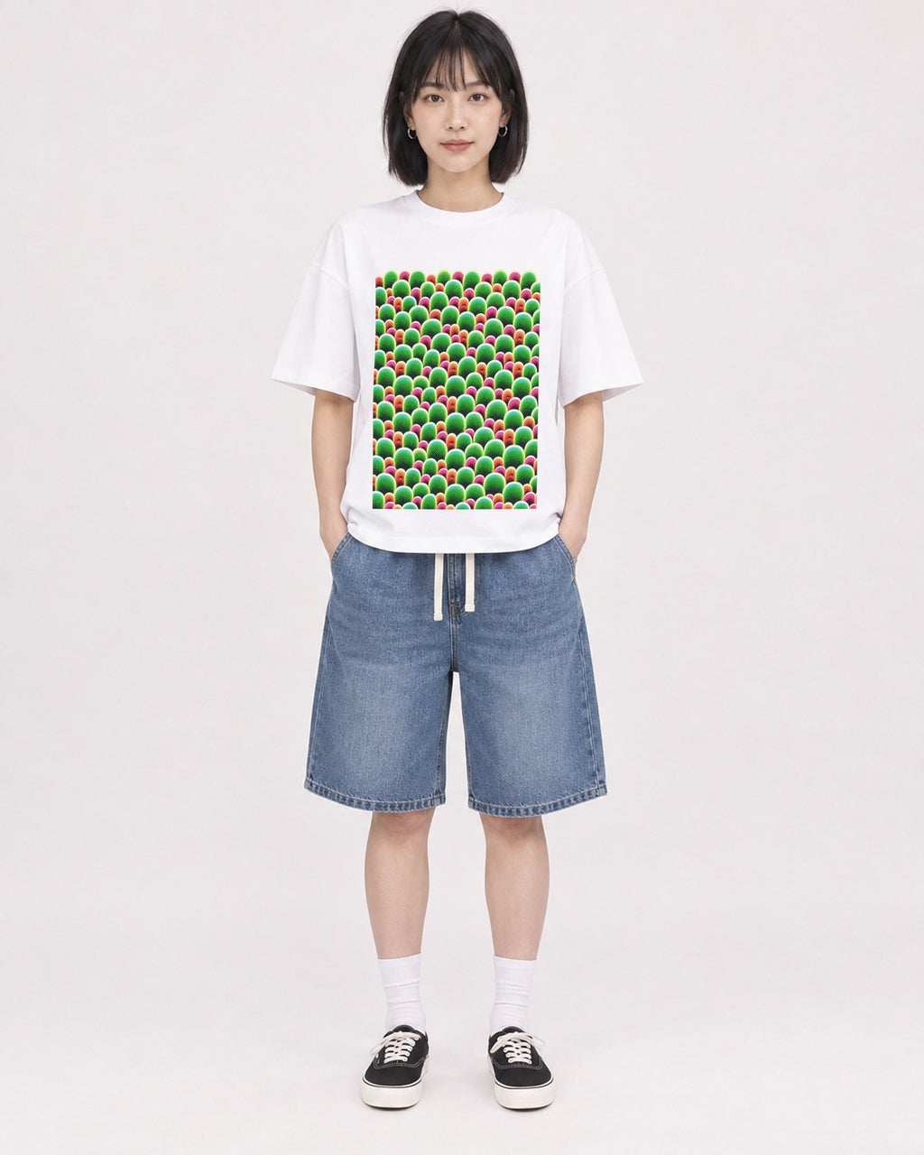 Mockup Boxy Heavyweight Tee White female full-body 11