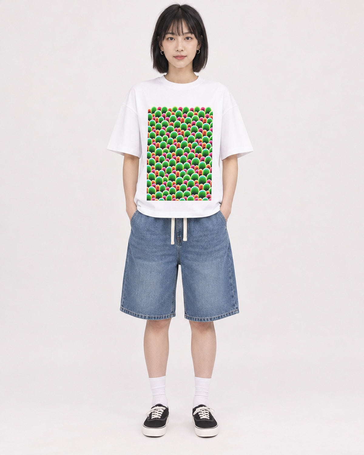 Mockup Boxy Heavyweight Tee White female full-body 11