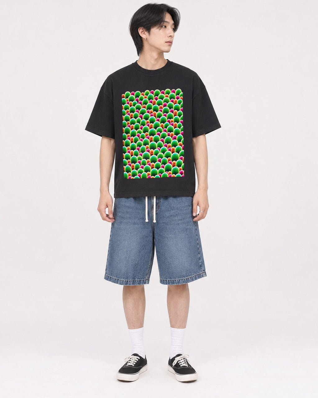 Mockup Boxy Heavyweight Tee Black male full-body 11