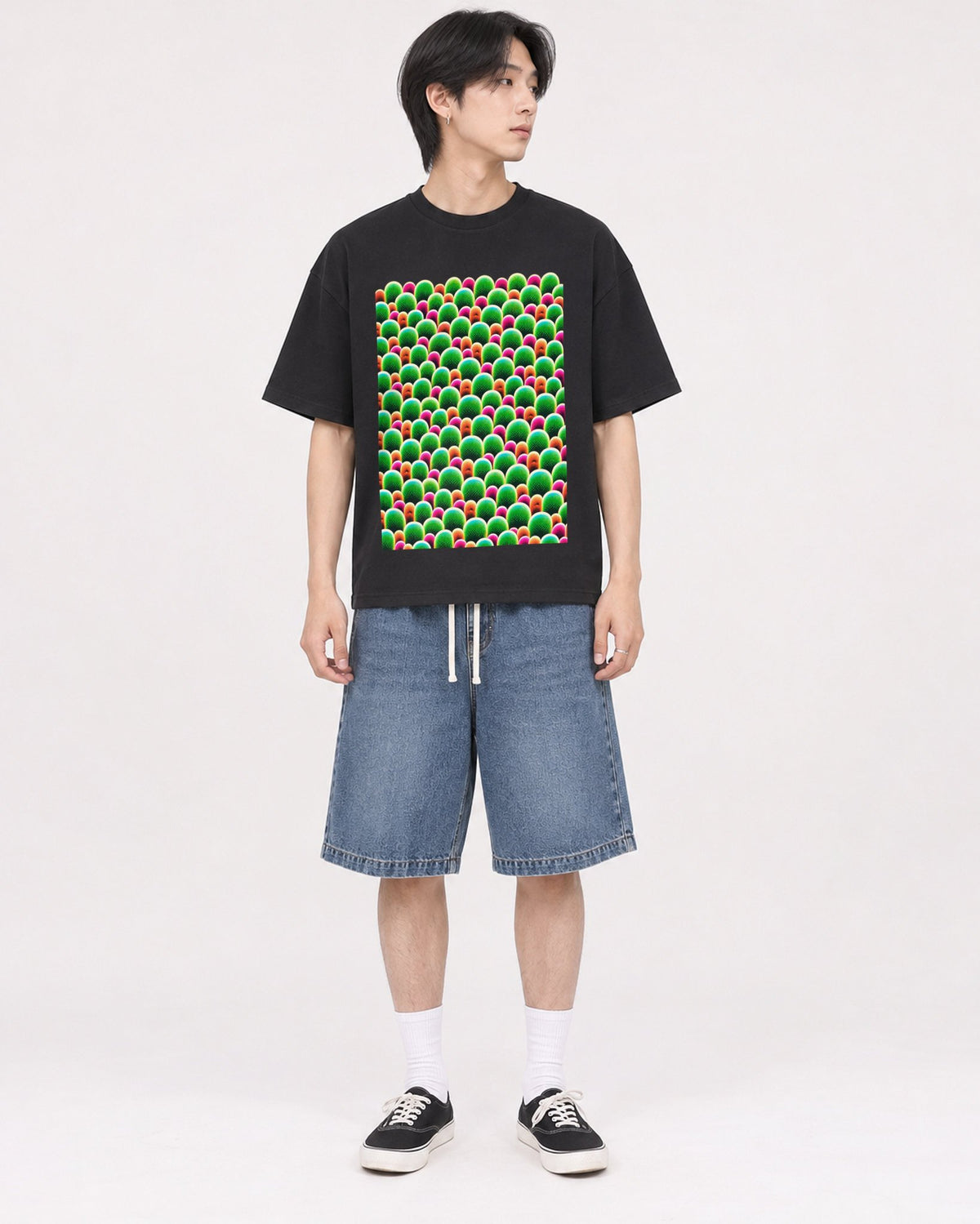 Mockup Boxy Heavyweight Tee Black male full-body 11