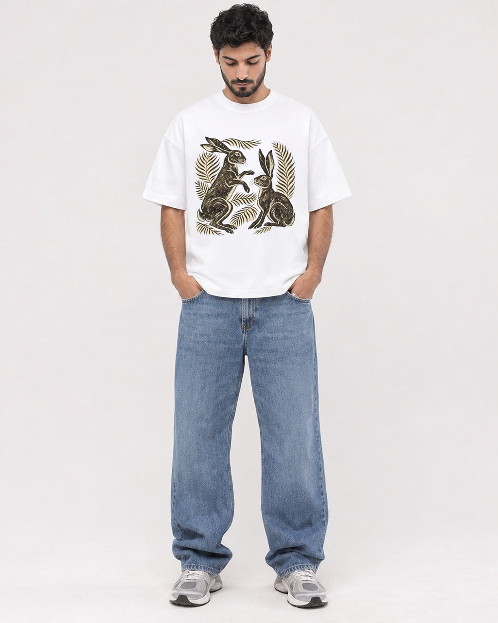 Mockup Boxy Heavyweight Tee White male full-body 07
