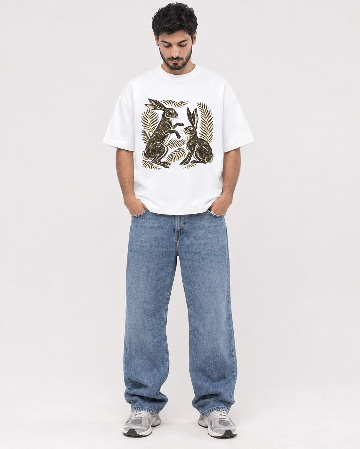 Mockup Boxy Heavyweight Tee White male full-body 07