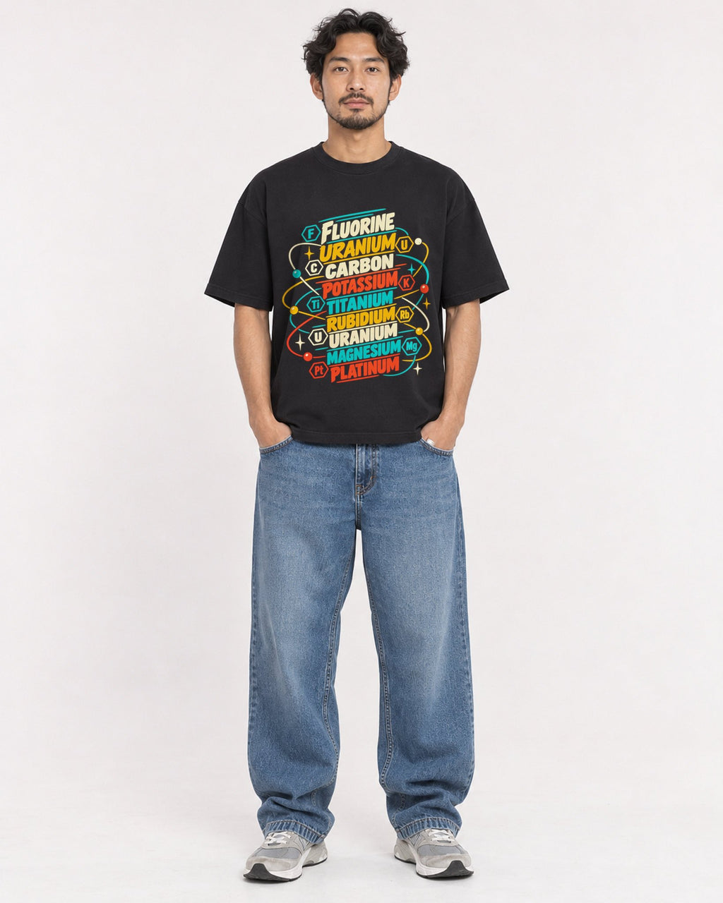 Mockup Boxy Heavyweight Tee Black male full-body 02