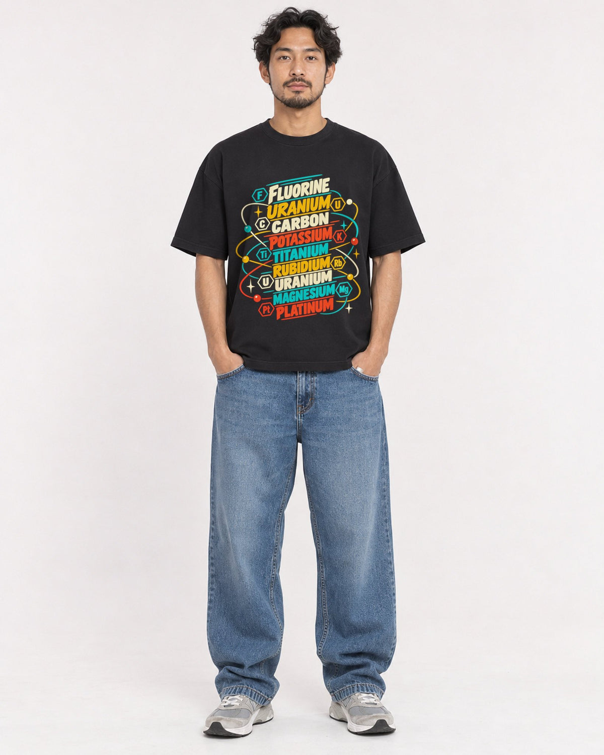 Mockup Boxy Heavyweight Tee Black male full-body 02