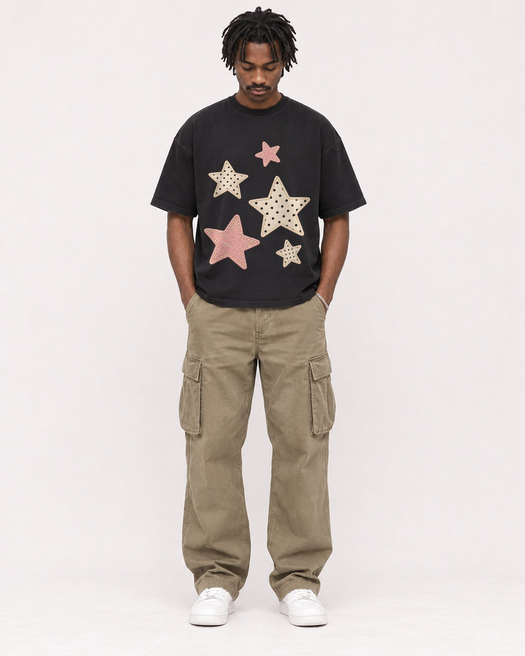 Mockup Boxy Heavyweight Tee Black male full-body 04