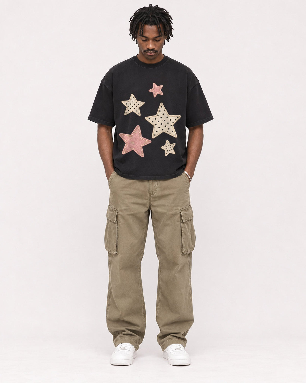 Mockup Boxy Heavyweight Tee Black male full-body 04