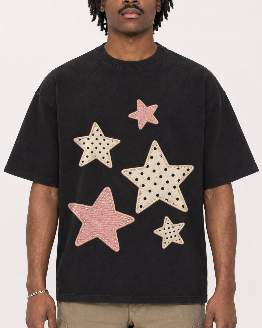 Mockup Boxy Heavyweight Tee Black male close-up 04