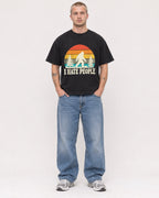 Mockup Boxy Heavyweight Tee Black male full-body 18