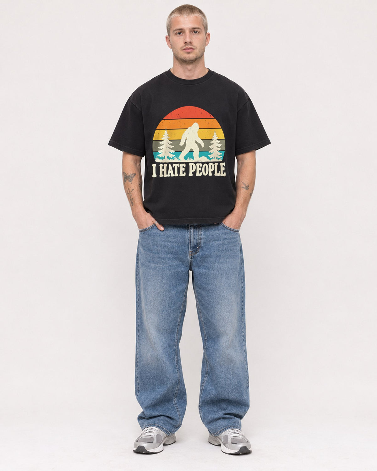 Mockup Boxy Heavyweight Tee Black male full-body 18