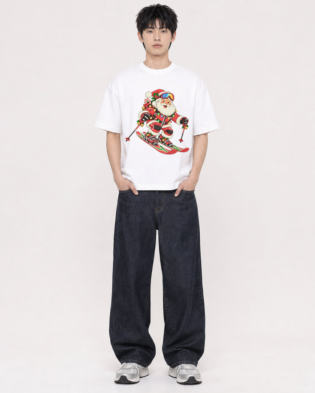 Mockup Boxy Heavyweight Tee White male full-body 01