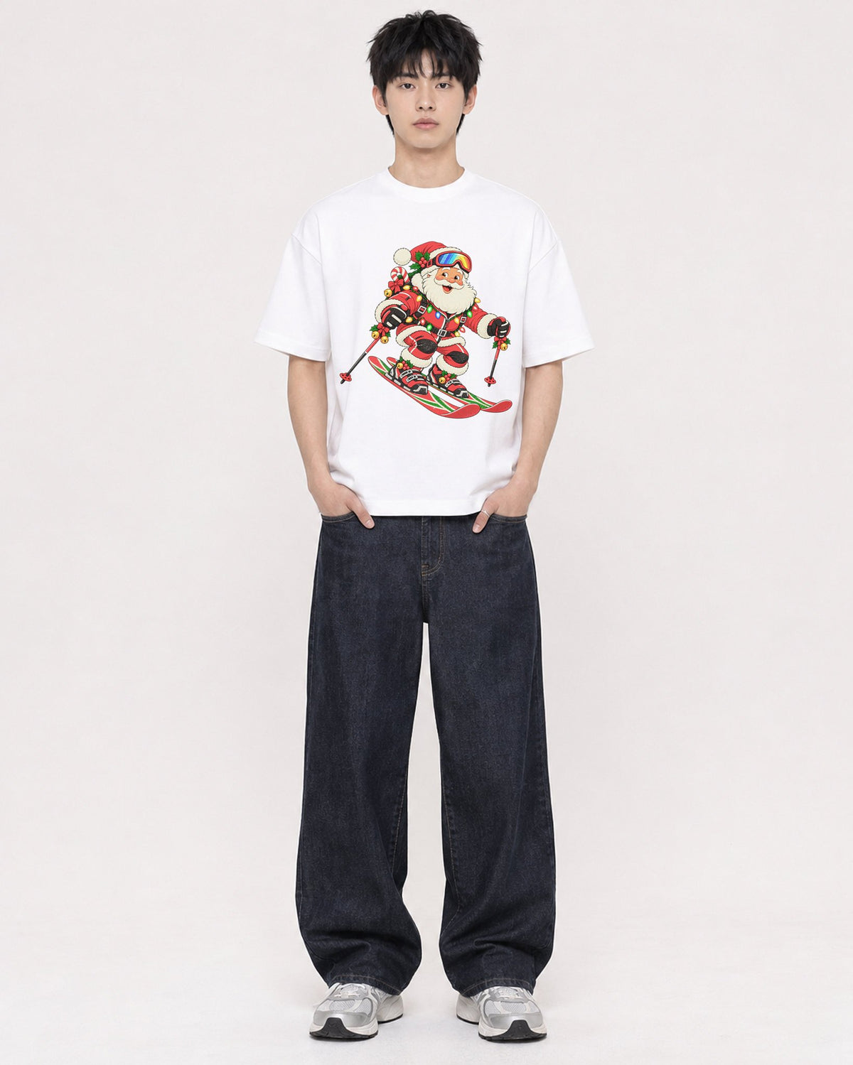 Mockup Boxy Heavyweight Tee White male full-body 01