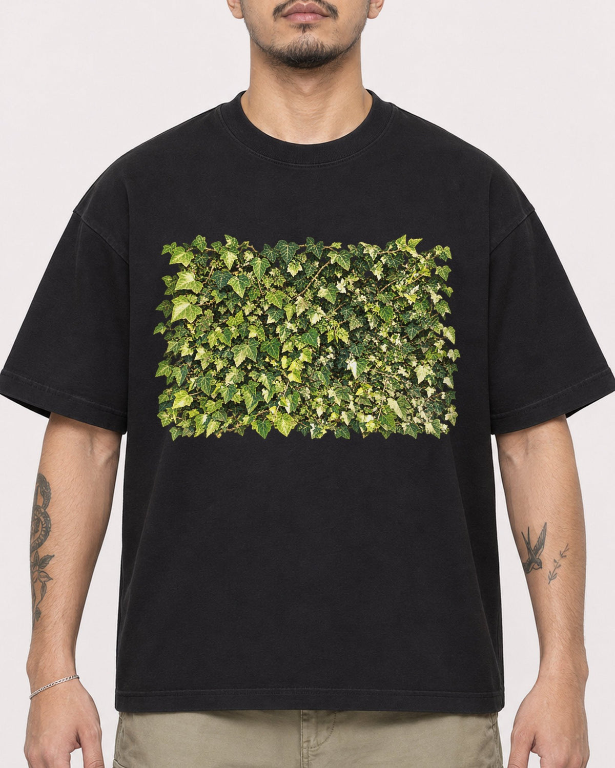 Mockup Boxy Heavyweight Tee Black male close-up 12