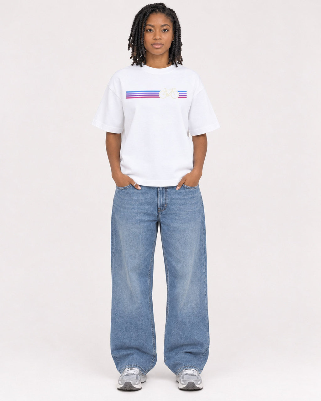 Mockup Boxy Heavyweight Tee White female full-body 15