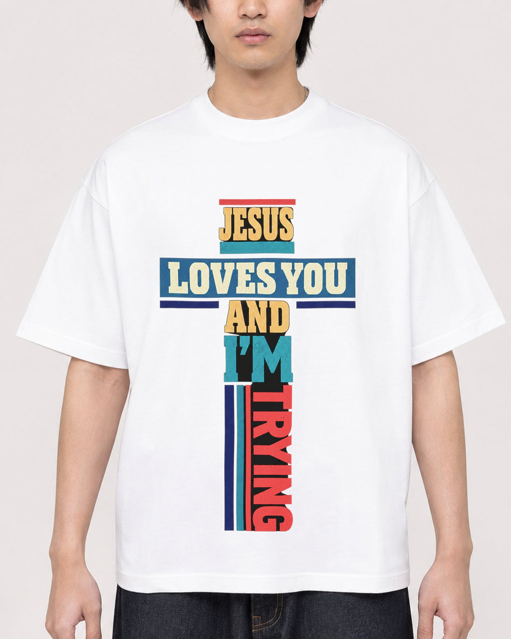 Mockup Boxy Heavyweight Tee White male close-up 11