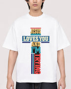 Mockup Boxy Heavyweight Tee White male close-up 11