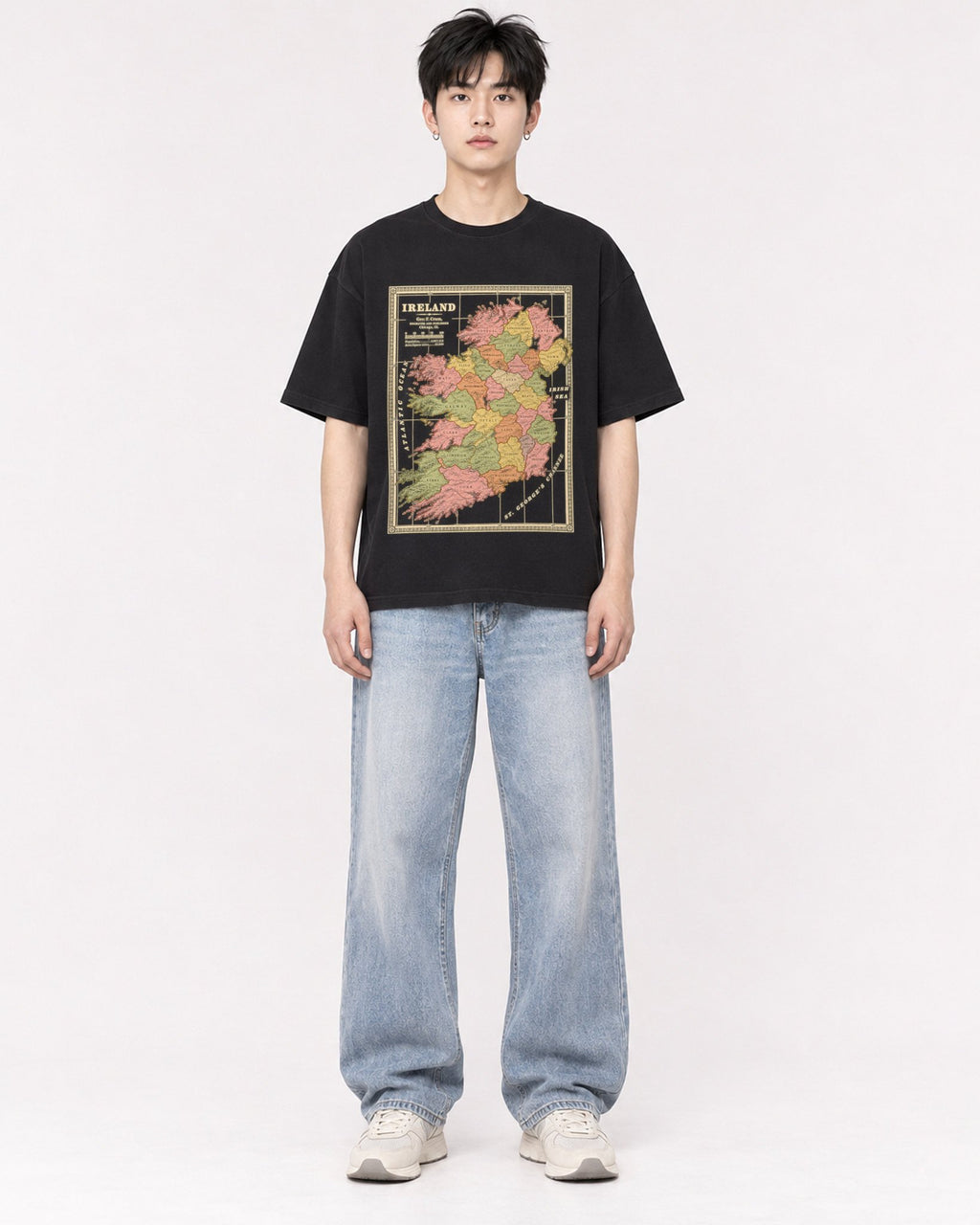 Mockup Boxy Heavyweight Tee Black male full-body 01