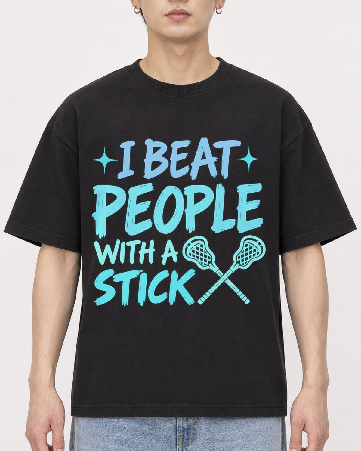 Mockup Boxy Heavyweight Tee Black male close-up 01