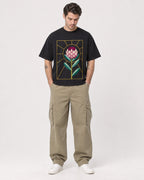 Mockup Boxy Heavyweight Tee Black male full-body 48