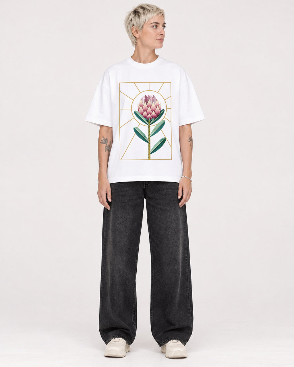 Mockup Boxy Heavyweight Tee White female full-body 48