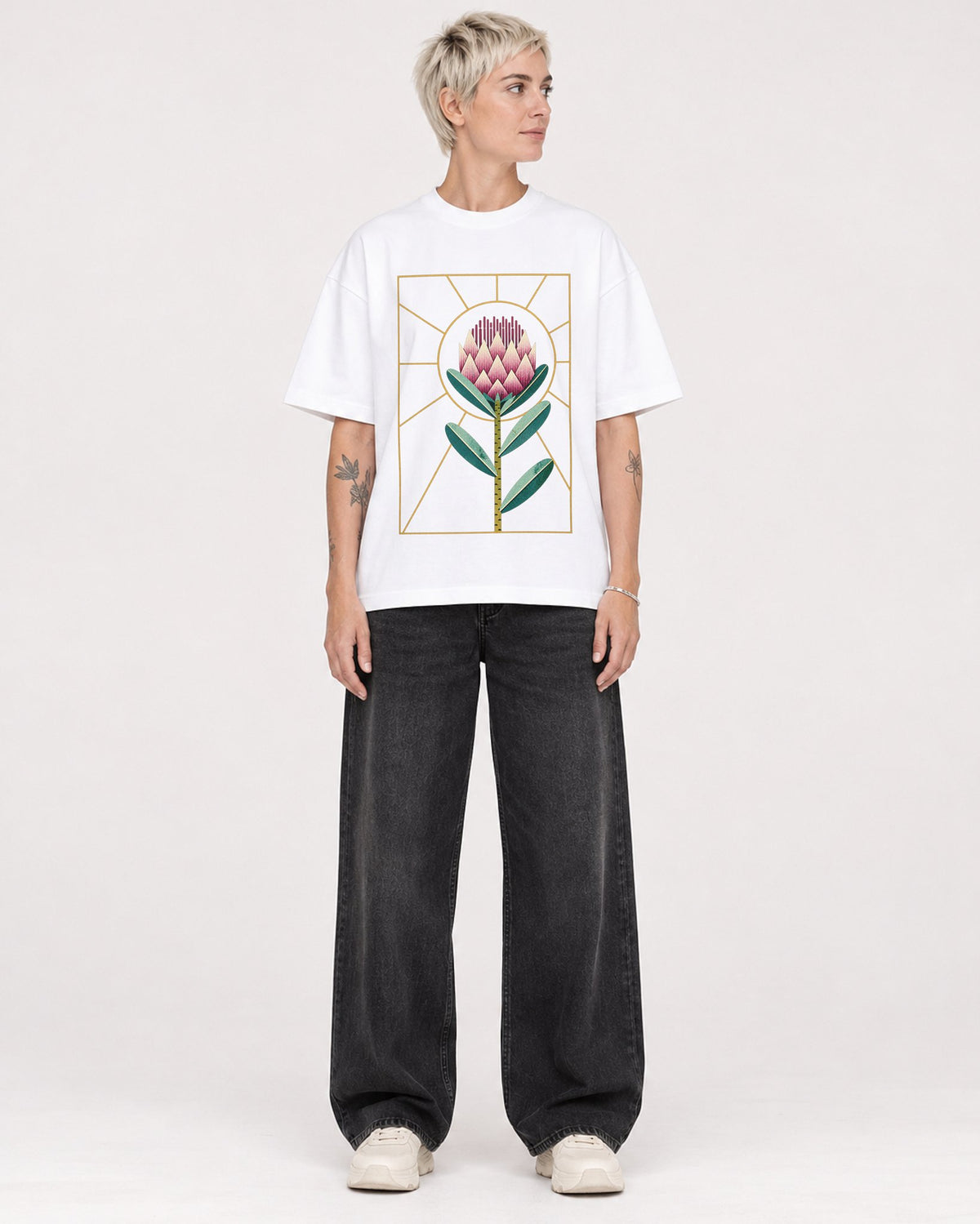 Mockup Boxy Heavyweight Tee White female full-body 48