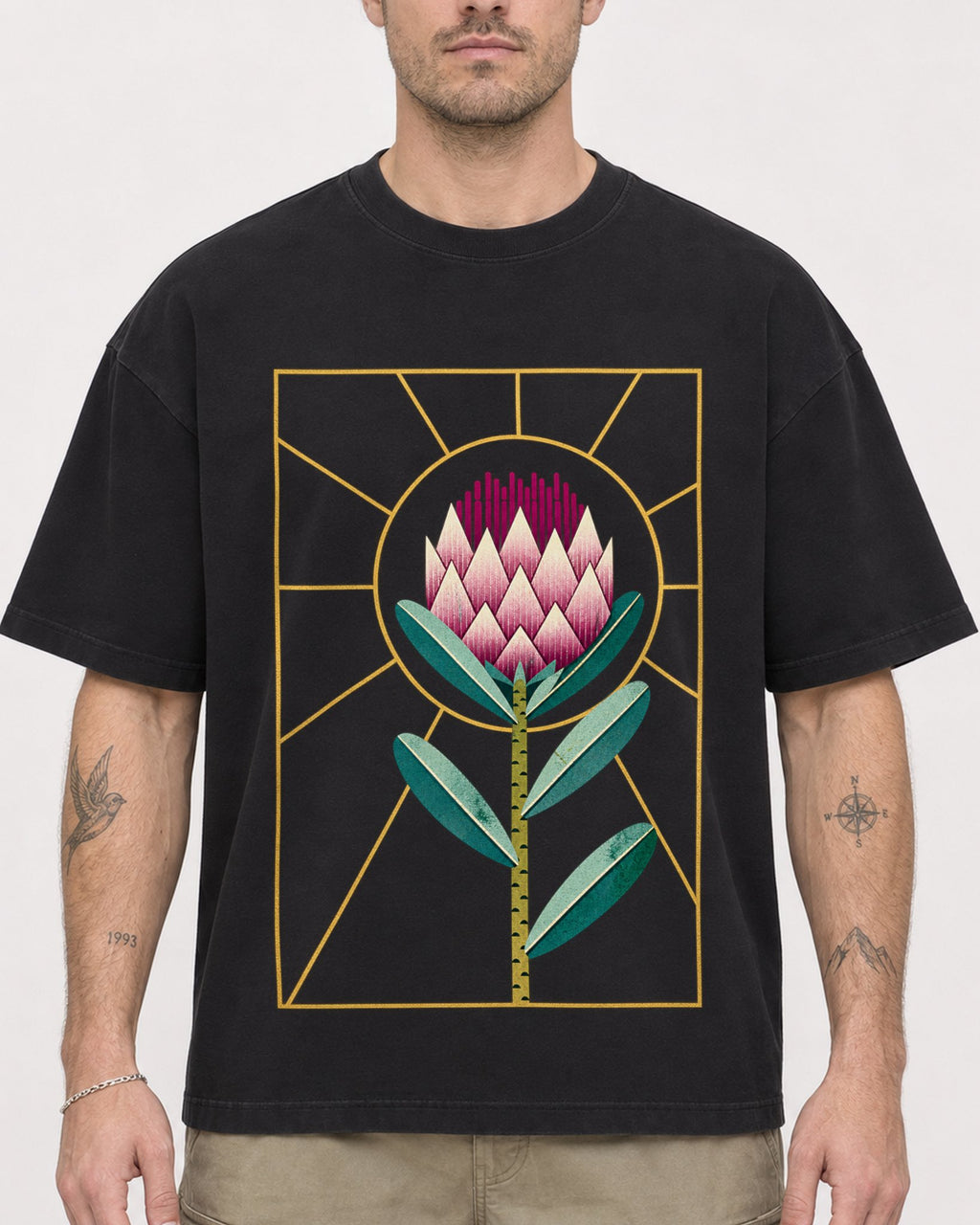 Mockup Boxy Heavyweight Tee Black male close-up 48