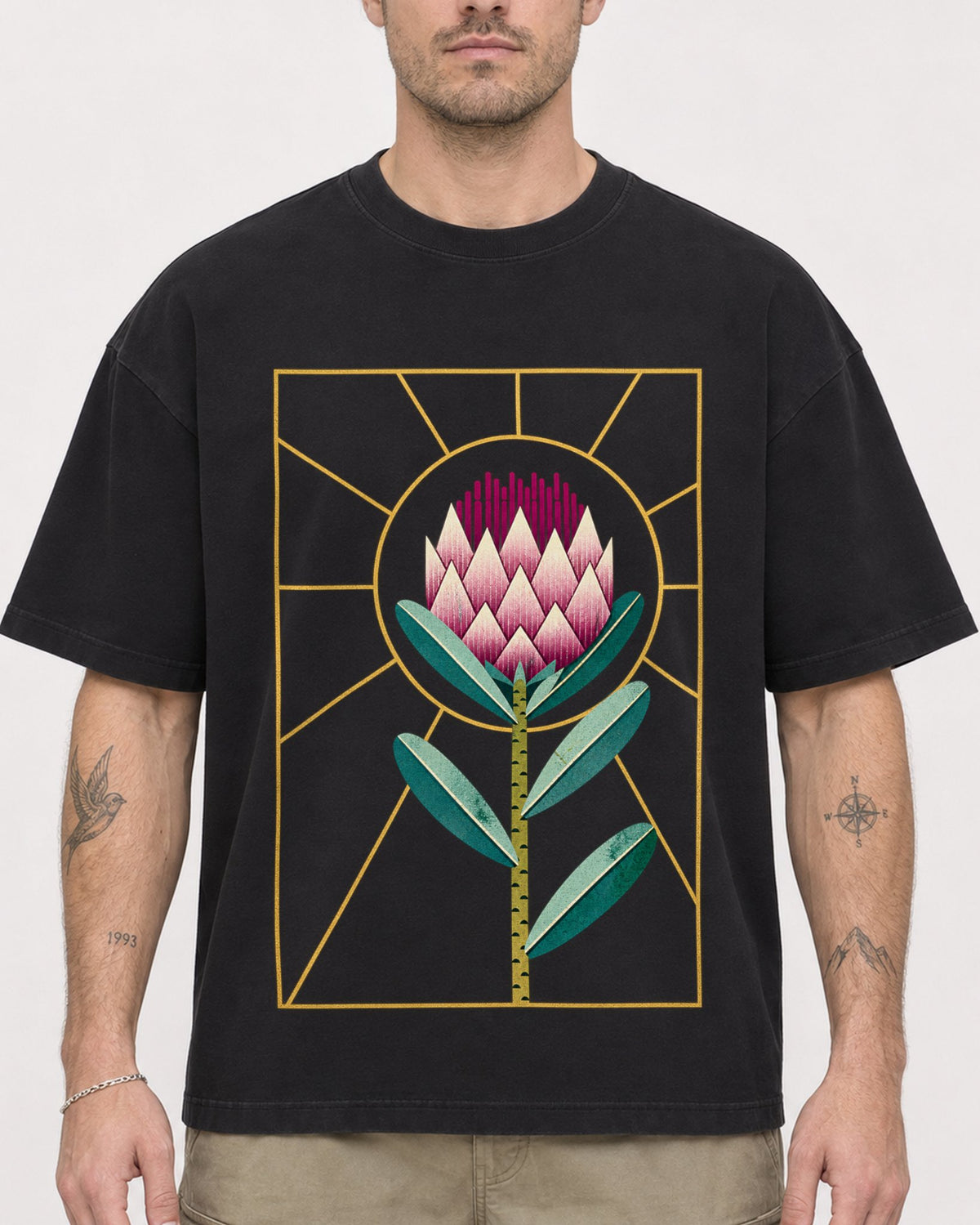 Mockup Boxy Heavyweight Tee Black male close-up 48