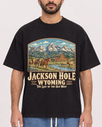 Mockup Boxy Heavyweight Tee Black male close-up 27