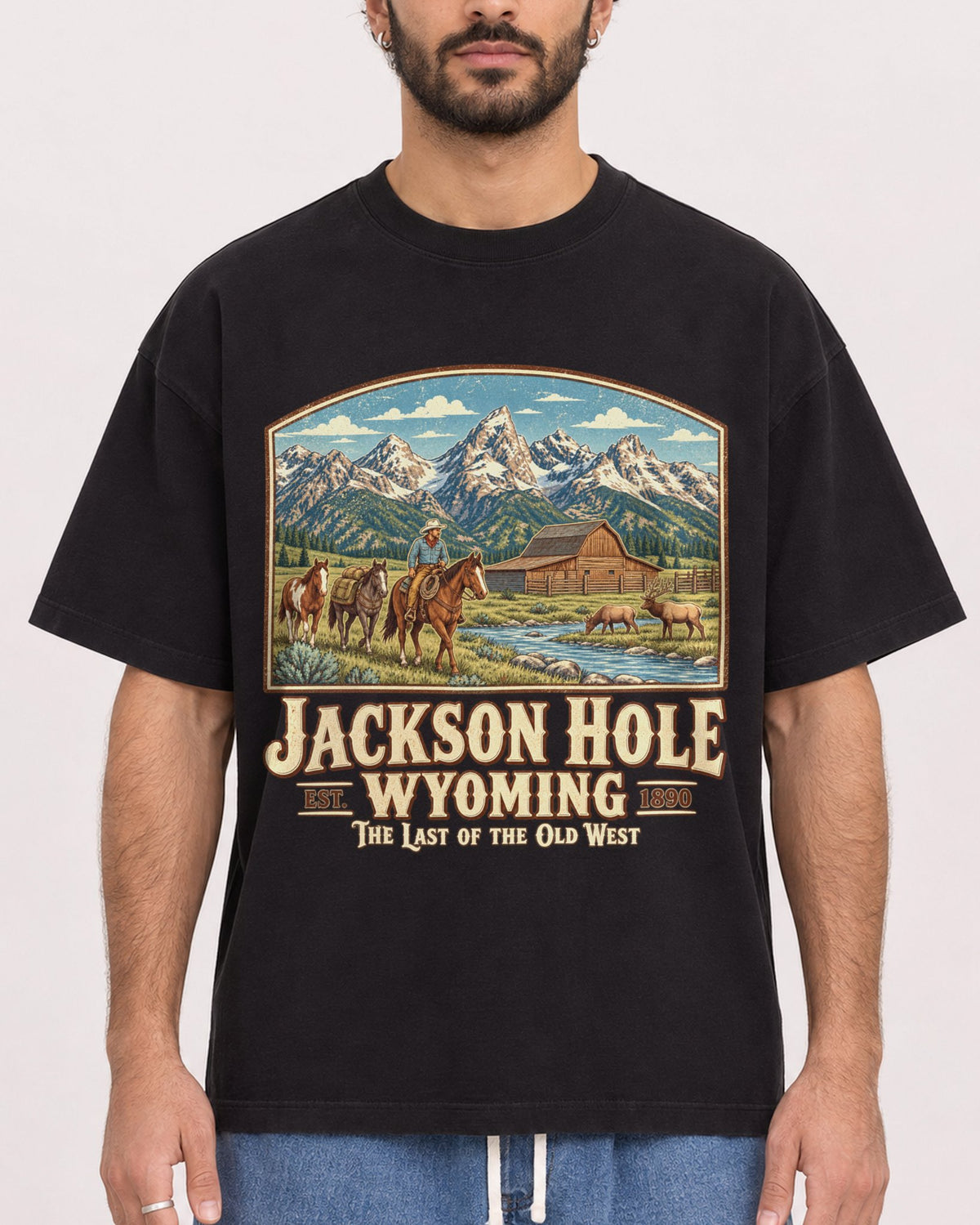 Mockup Boxy Heavyweight Tee Black male close-up 27