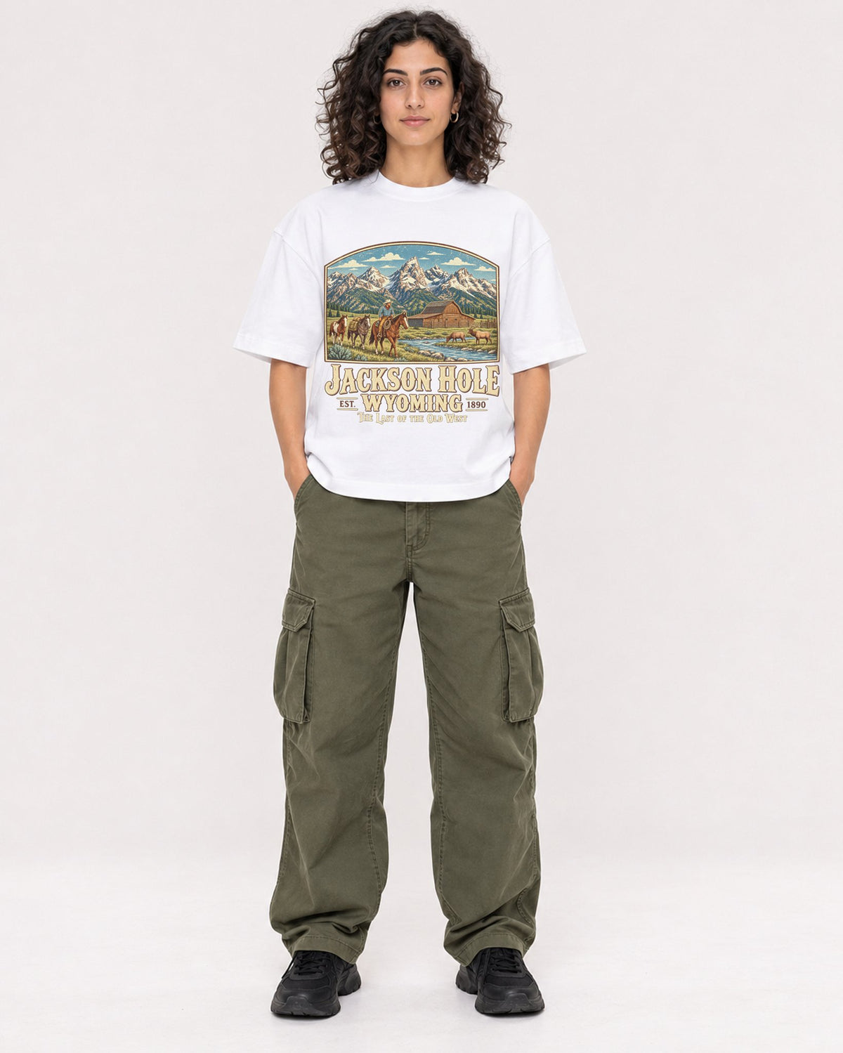 Mockup Boxy Heavyweight Tee White female full-body 27
