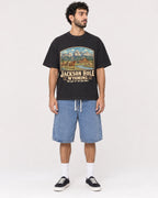 Mockup Boxy Heavyweight Tee Black male full-body 27