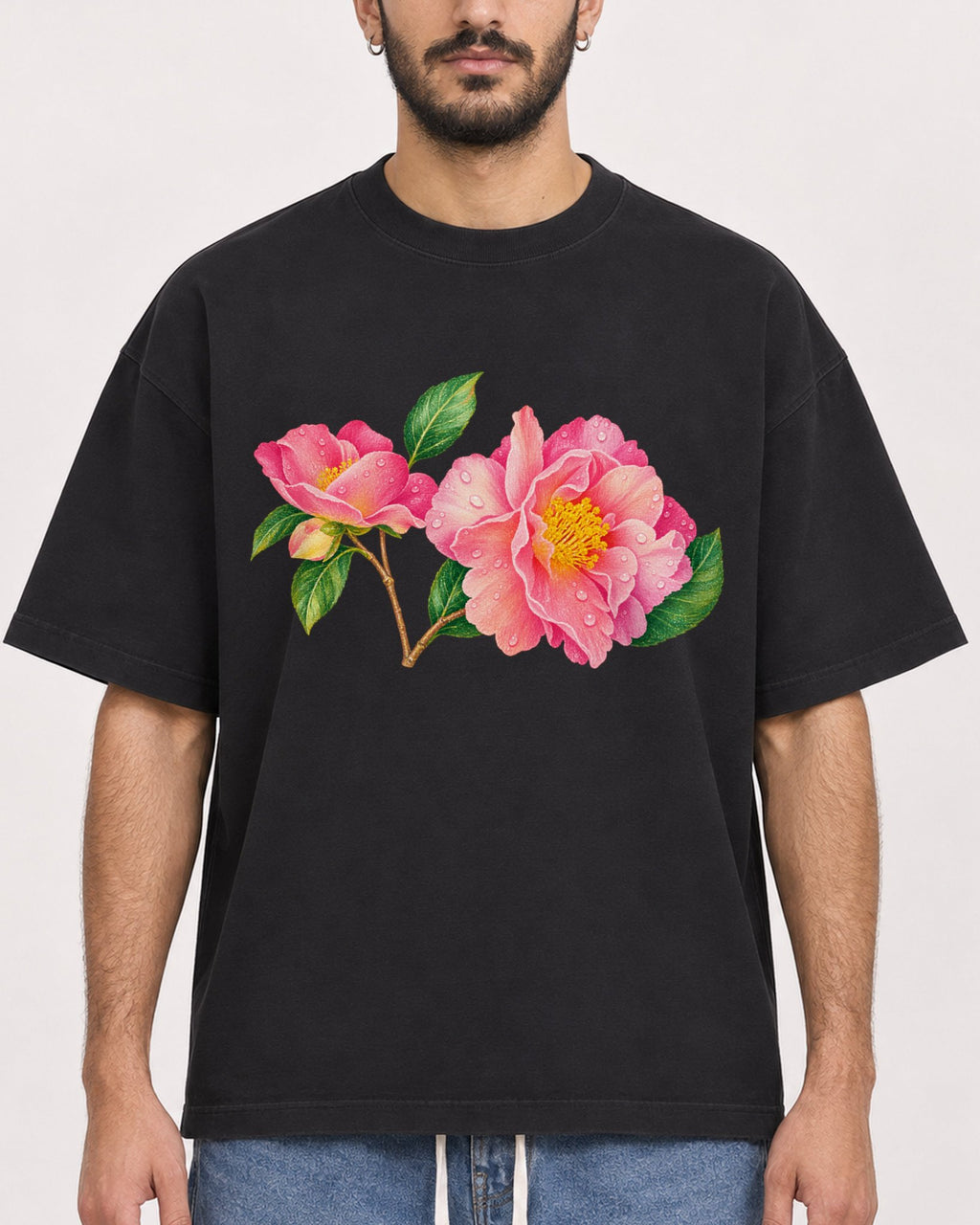 Mockup Boxy Heavyweight Tee Black male close-up 07