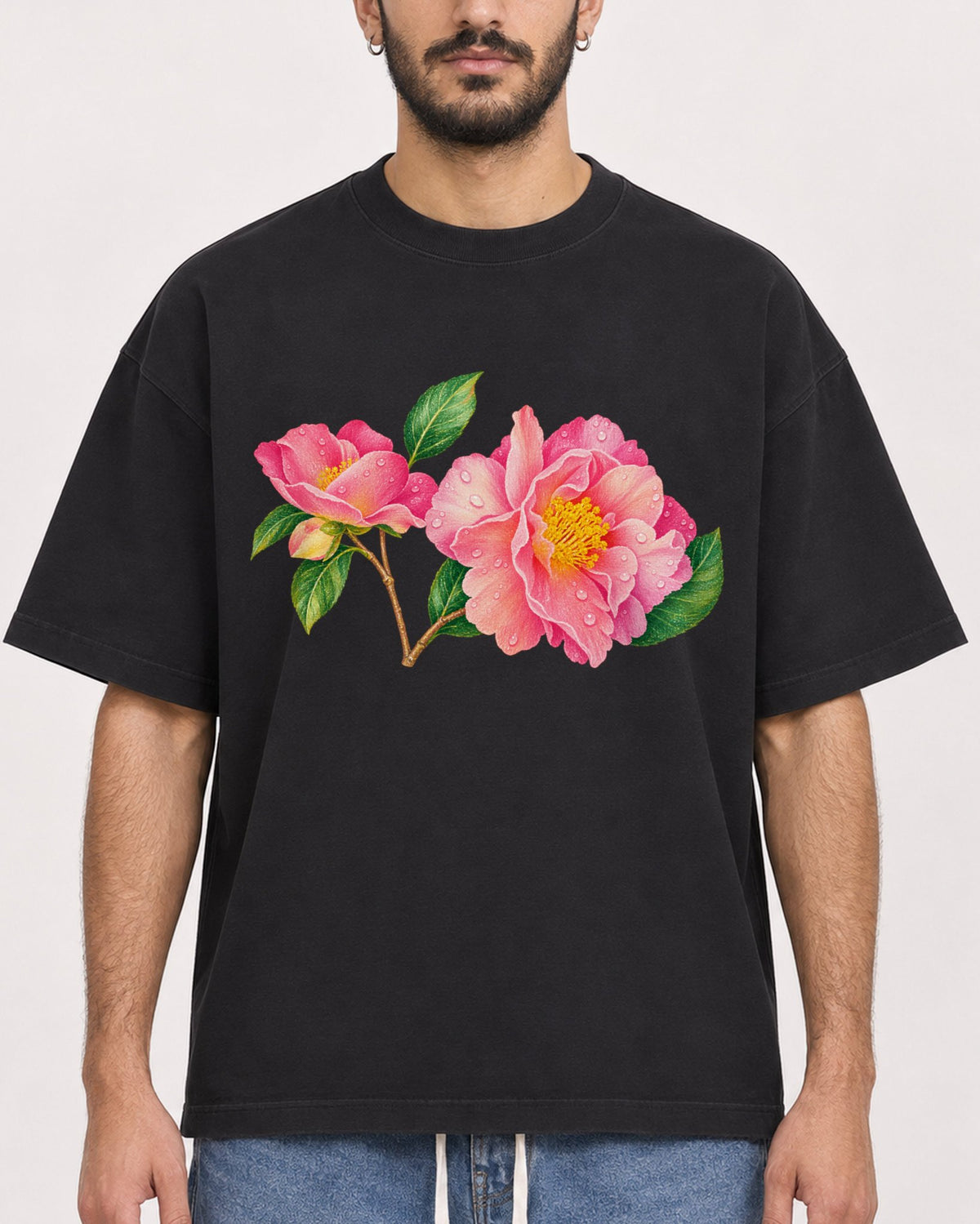 Mockup Boxy Heavyweight Tee Black male close-up 07