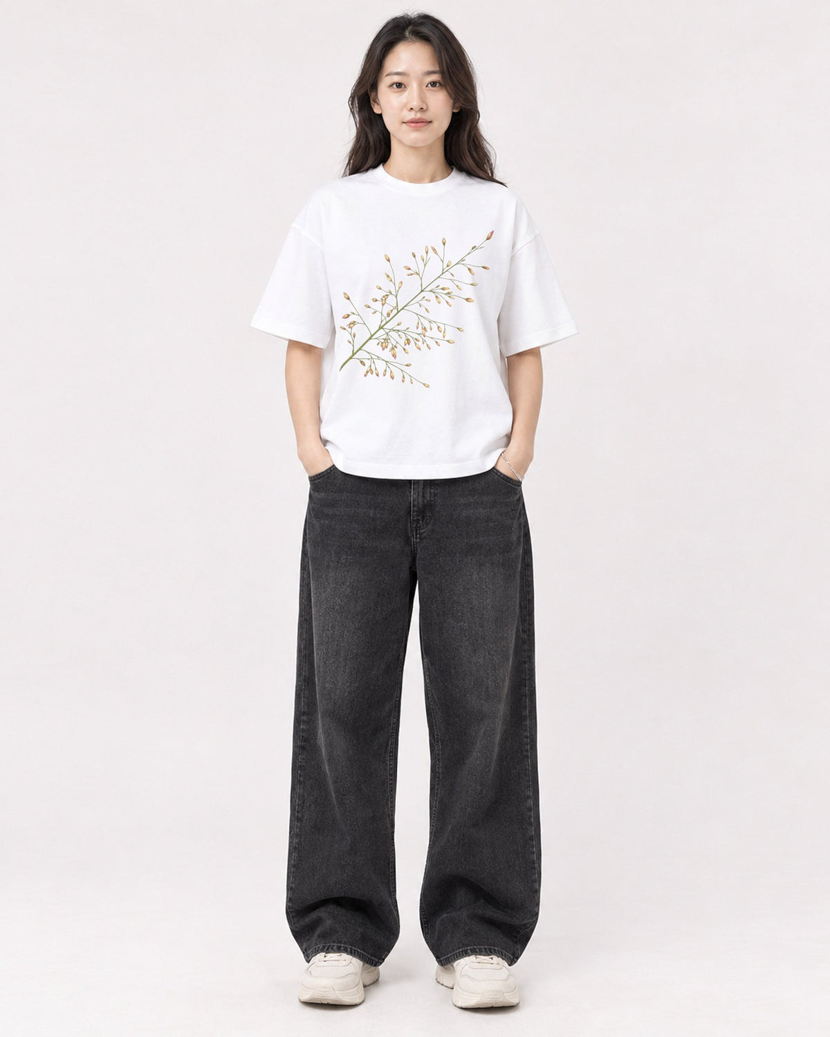 Mockup Boxy Heavyweight Tee White female full-body 03