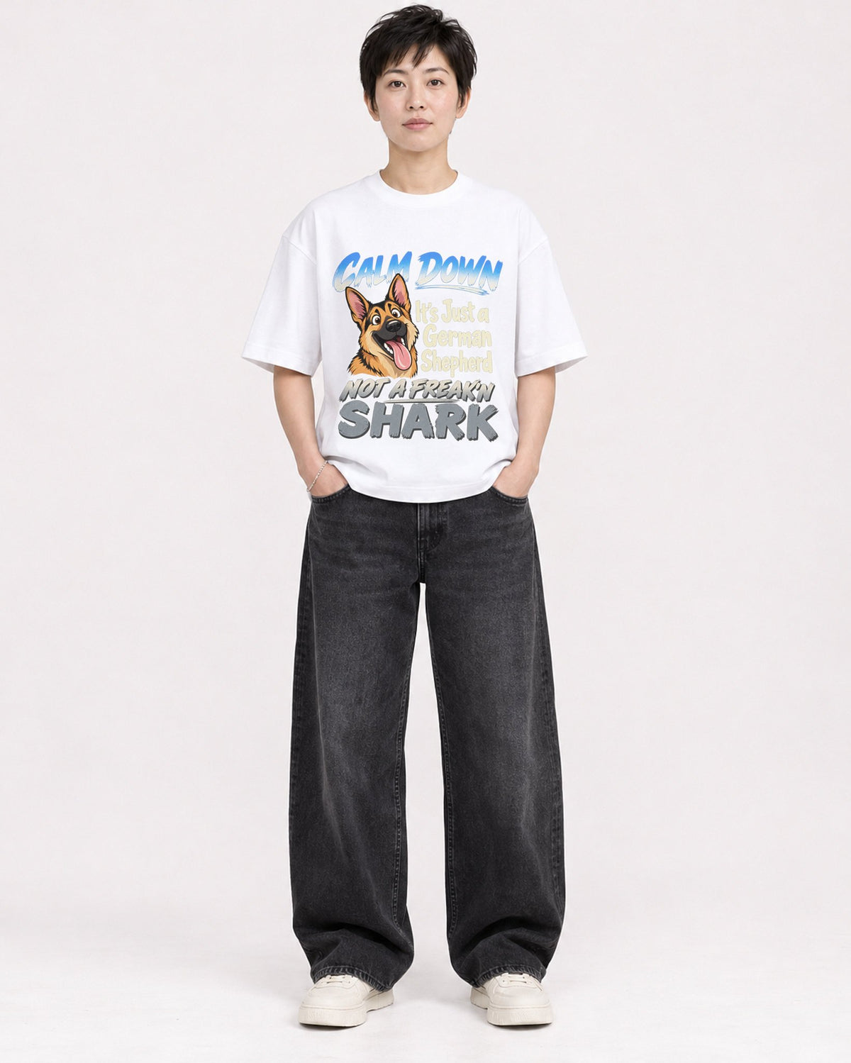 Mockup Boxy Heavyweight Tee White female full-body 23