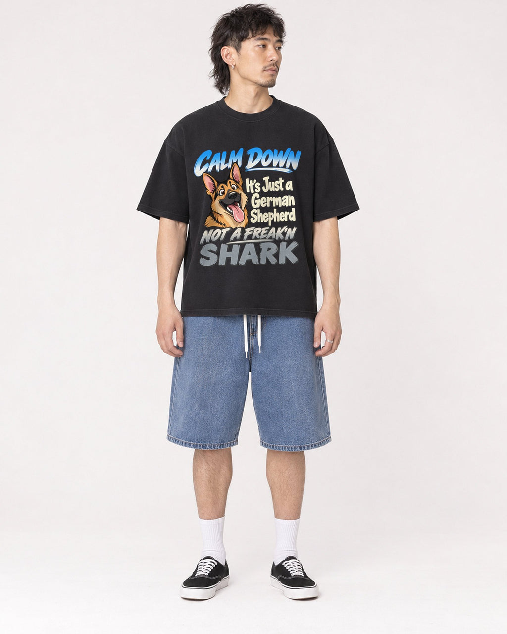 Mockup Boxy Heavyweight Tee Black male full-body 23