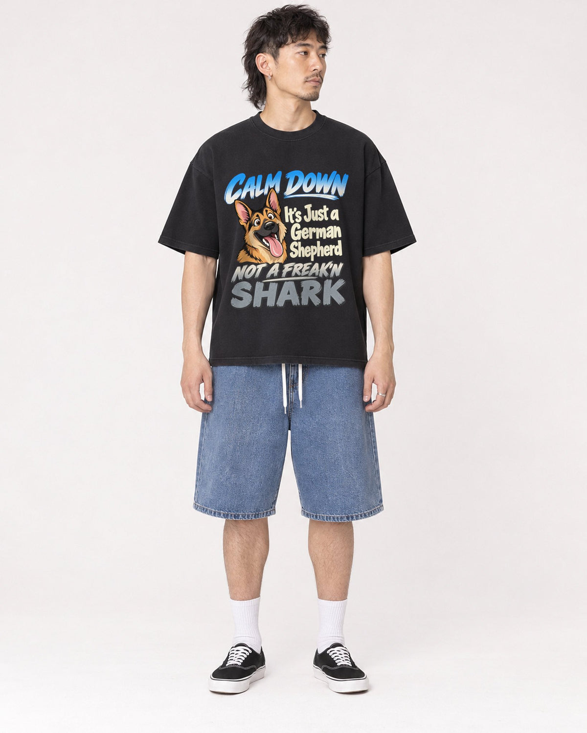 Mockup Boxy Heavyweight Tee Black male full-body 23