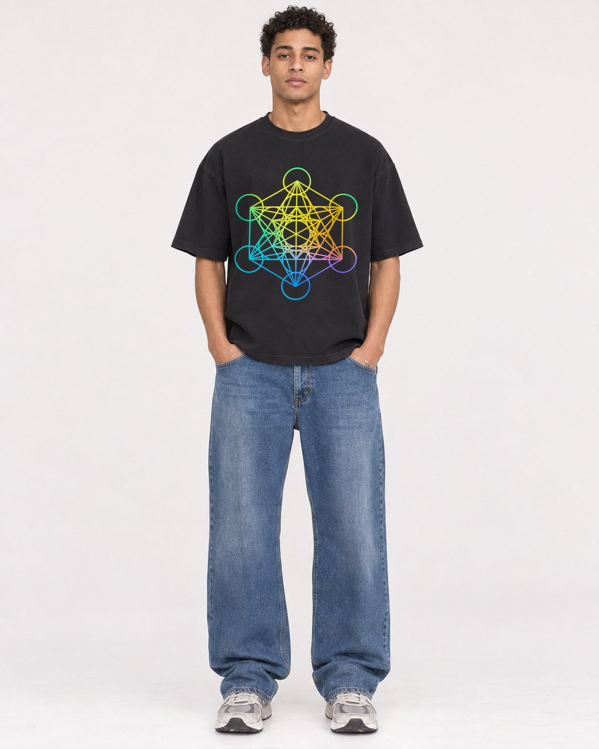 Mockup Boxy Heavyweight Tee Black male full-body 10