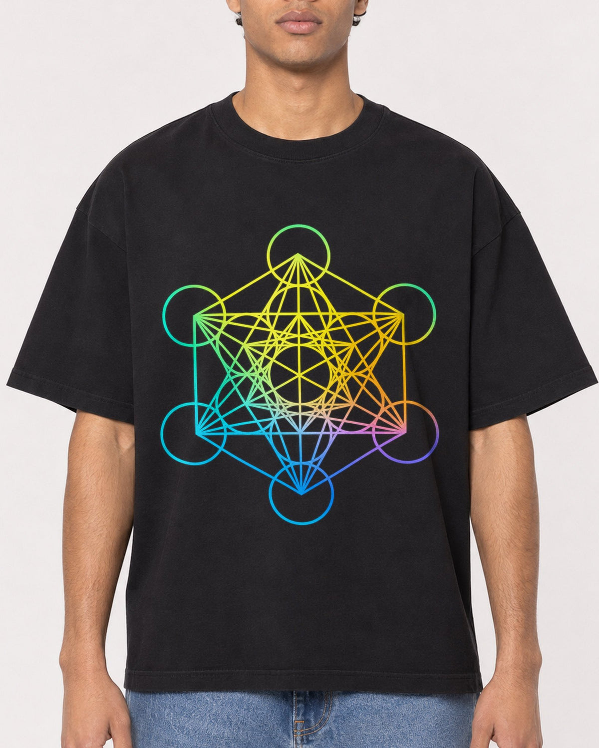 Mockup Boxy Heavyweight Tee Black male close-up 10
