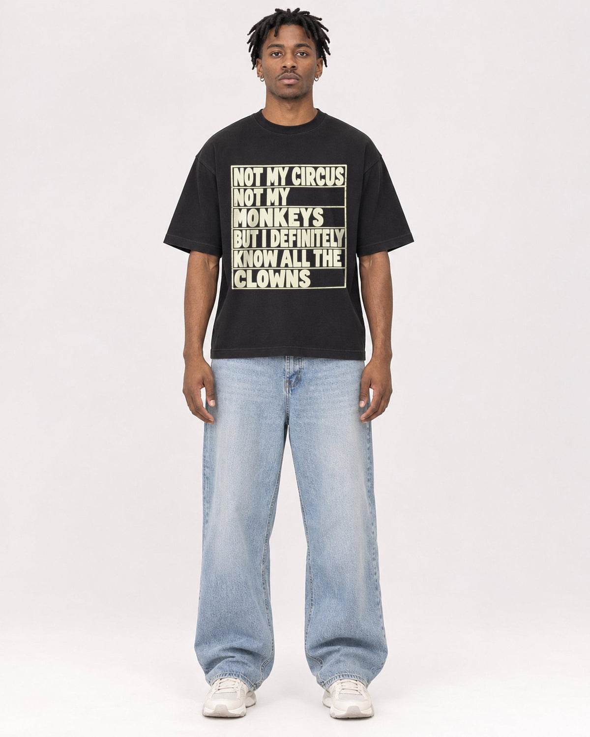 Mockup Boxy Heavyweight Tee Black male full-body 05