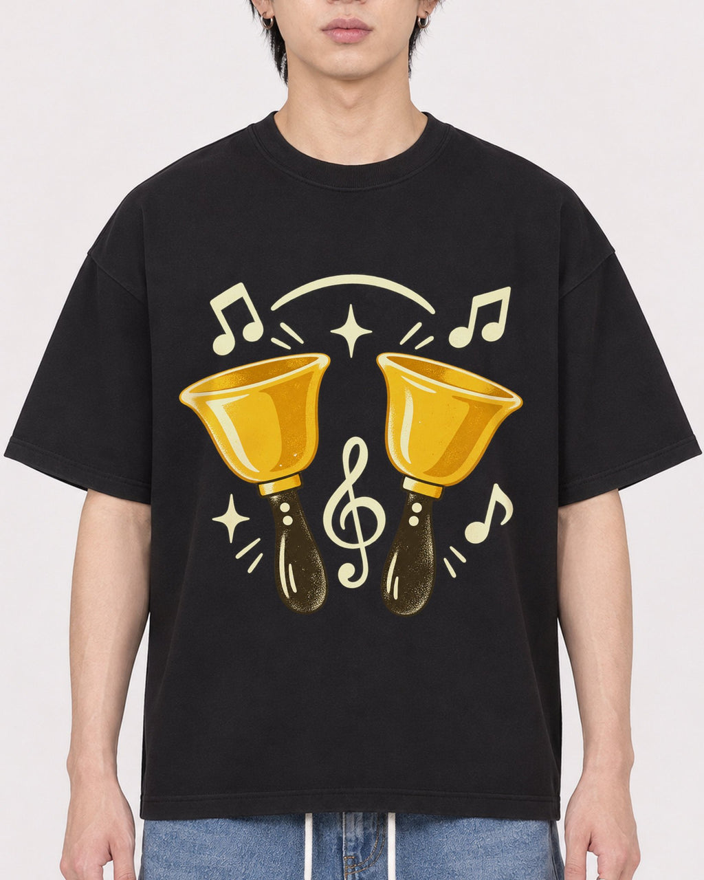 Mockup Boxy Heavyweight Tee Black male close-up 11