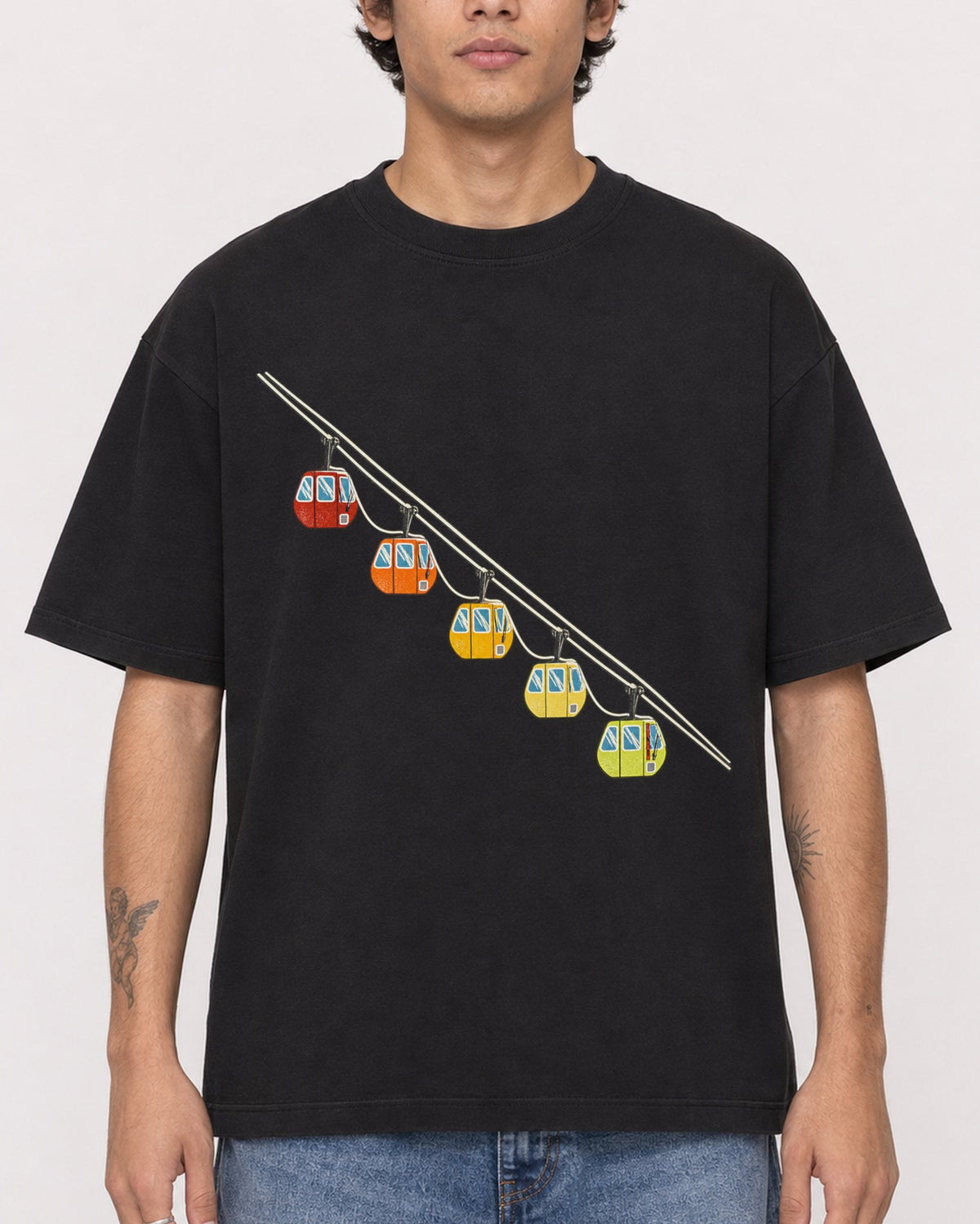 Mockup Boxy Heavyweight Tee Black male close-up 06