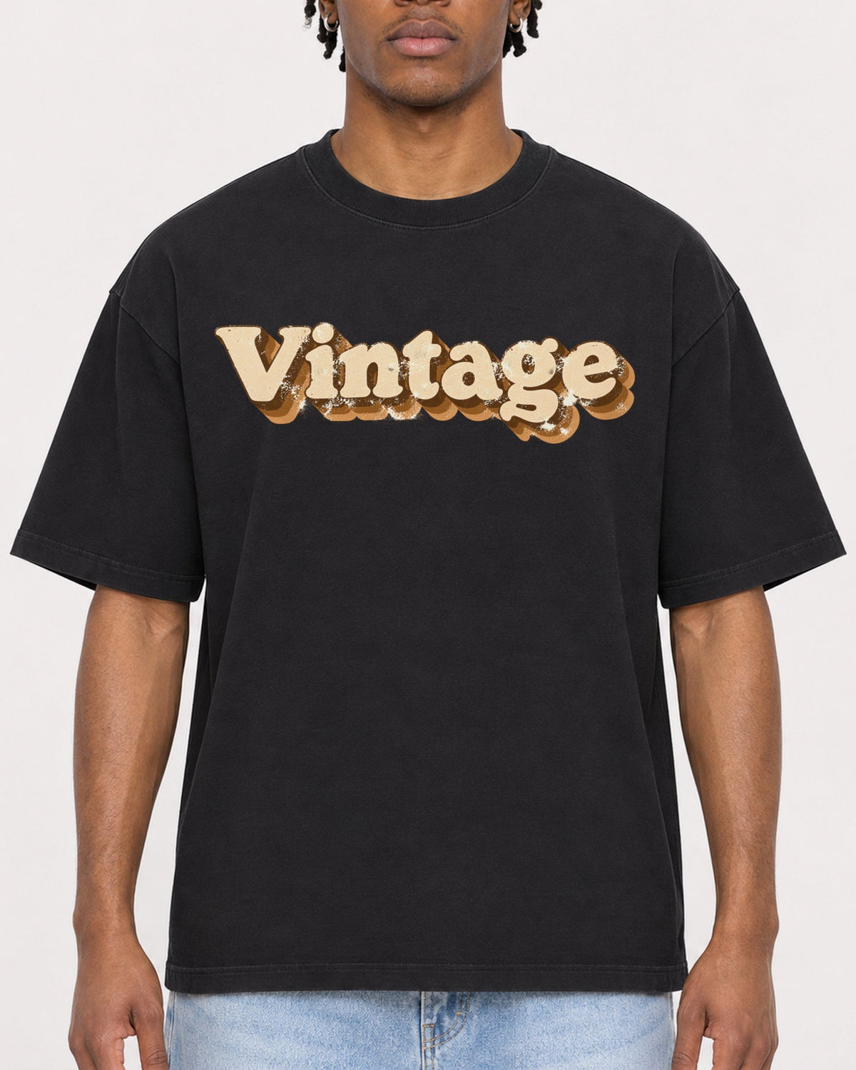 Mockup Boxy Heavyweight Tee Black male close-up 05