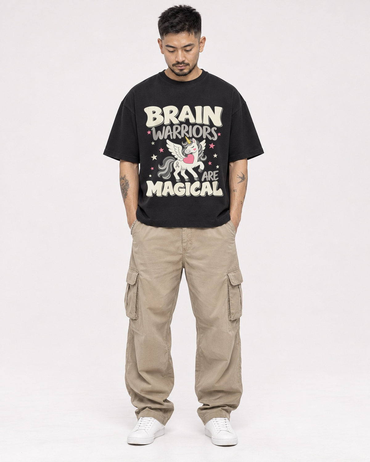 Mockup Boxy Heavyweight Tee Black male full-body 12
