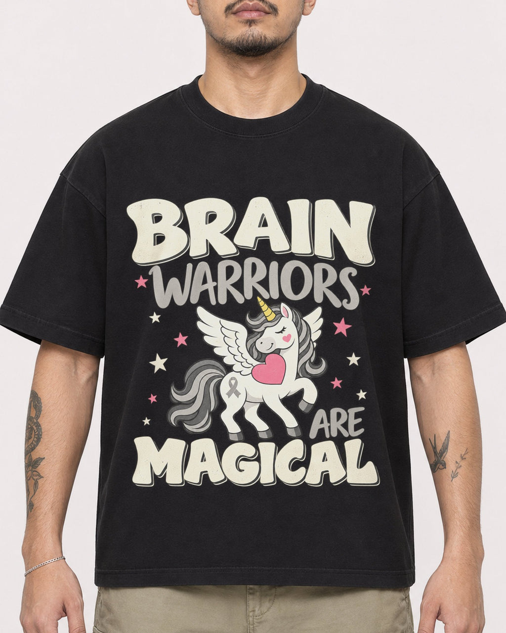 Mockup Boxy Heavyweight Tee Black male close-up 12