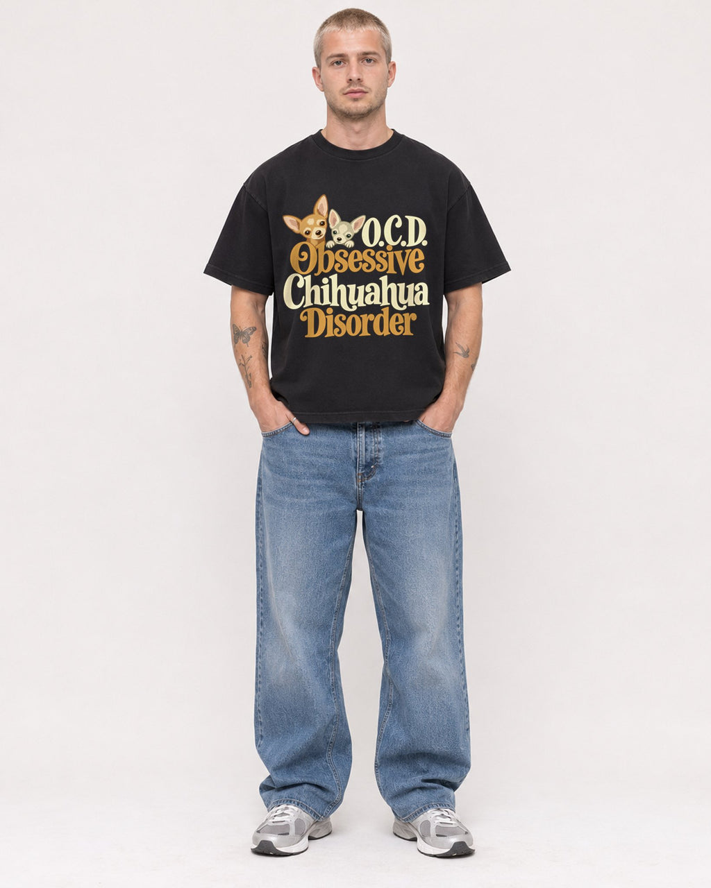 Mockup Boxy Heavyweight Tee Black male full-body 18