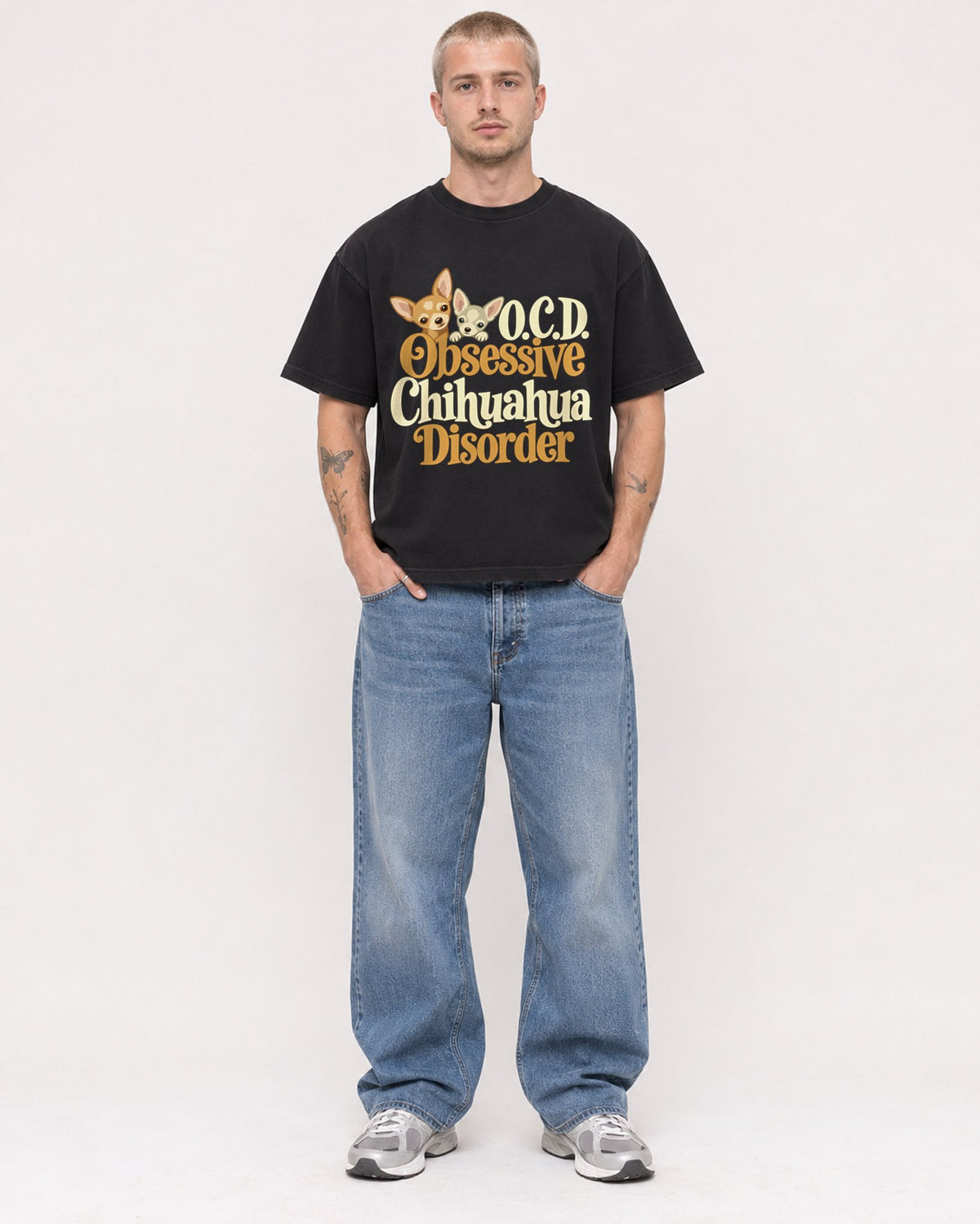 Mockup Boxy Heavyweight Tee Black male full-body 18