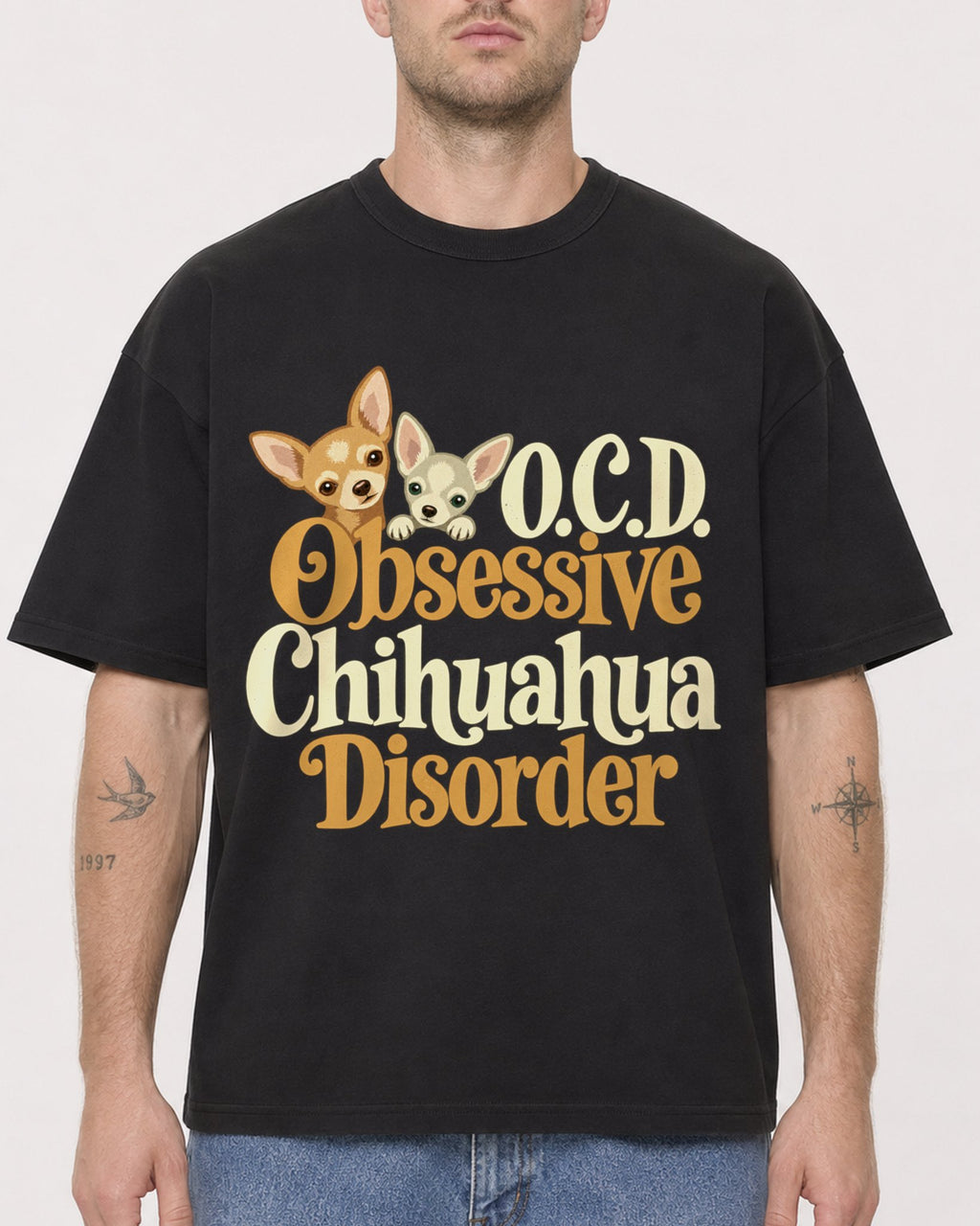 Mockup Boxy Heavyweight Tee Black male close-up 18