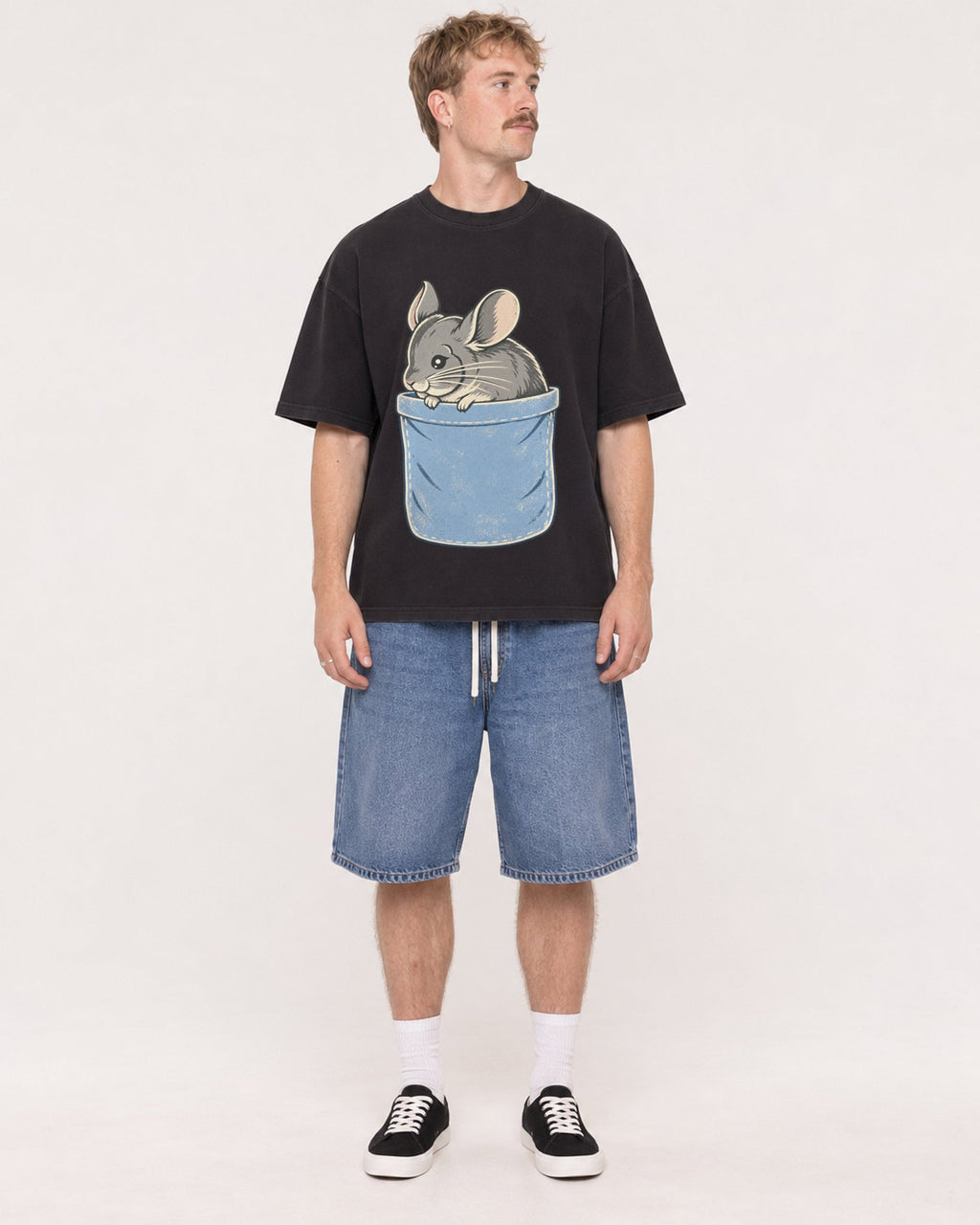 Mockup Boxy Heavyweight Tee Black male full-body 19