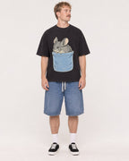 Mockup Boxy Heavyweight Tee Black male full-body 19
